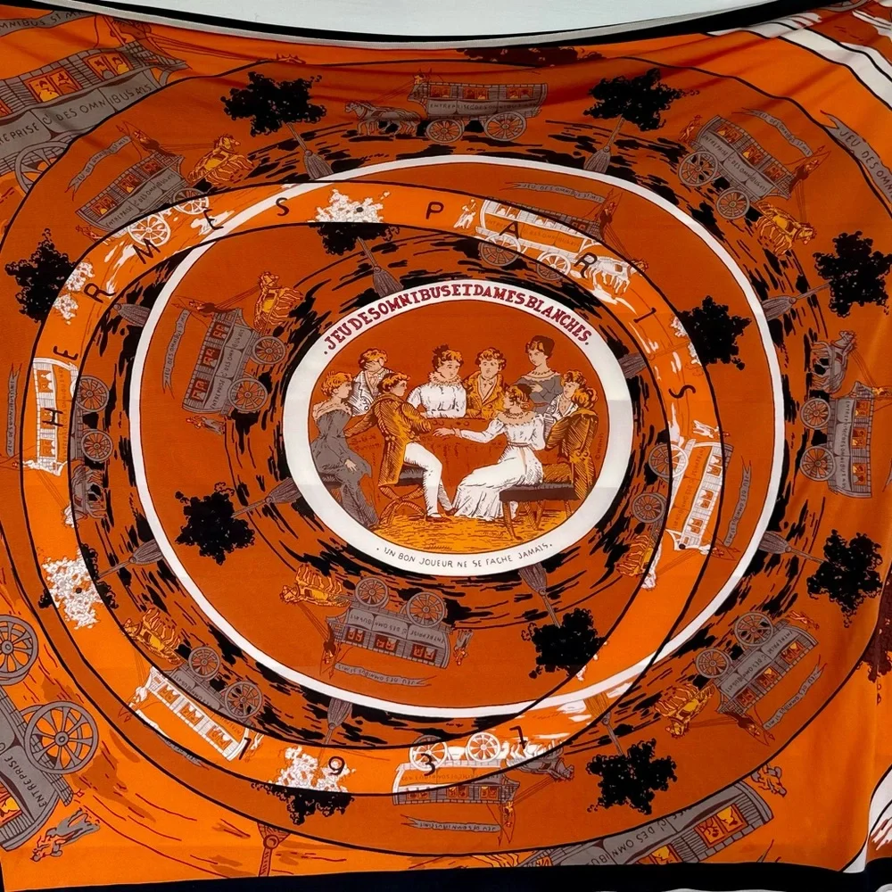 Hermes Silk Jersey 38” by 35”scarf shawl wrap Jeu Des Omnibus Et Dames Blanches
